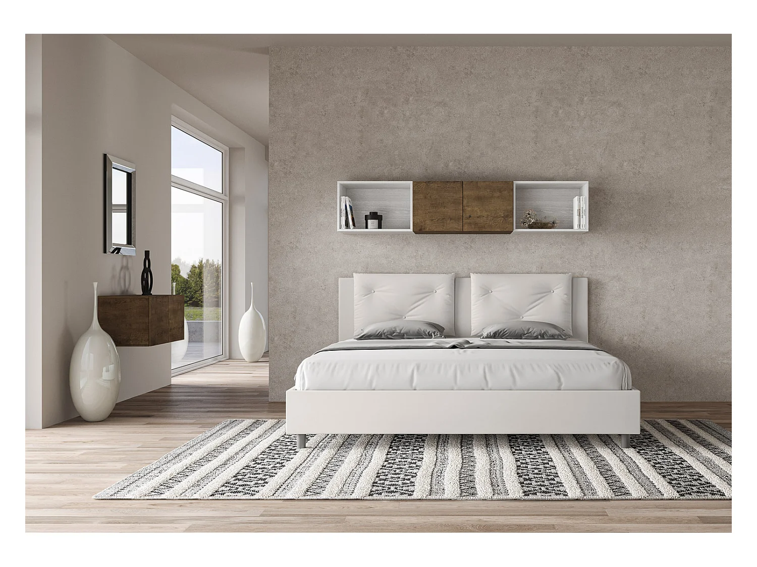 Letto senza rete imbottito 180x210 similpelle bianco Appia
