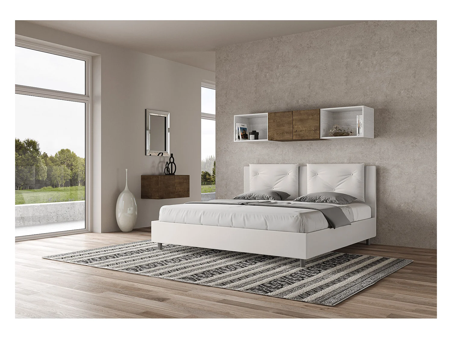 Letto senza rete imbottito 180x210 similpelle bianco Appia