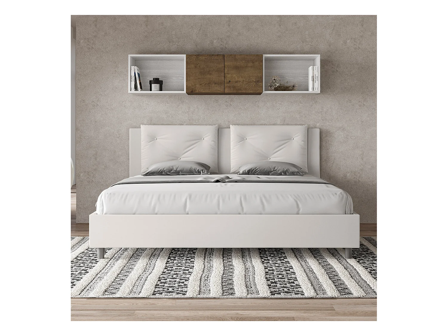 Lit king size sans sommier rembourré 200x210 similicuir blanc Appia