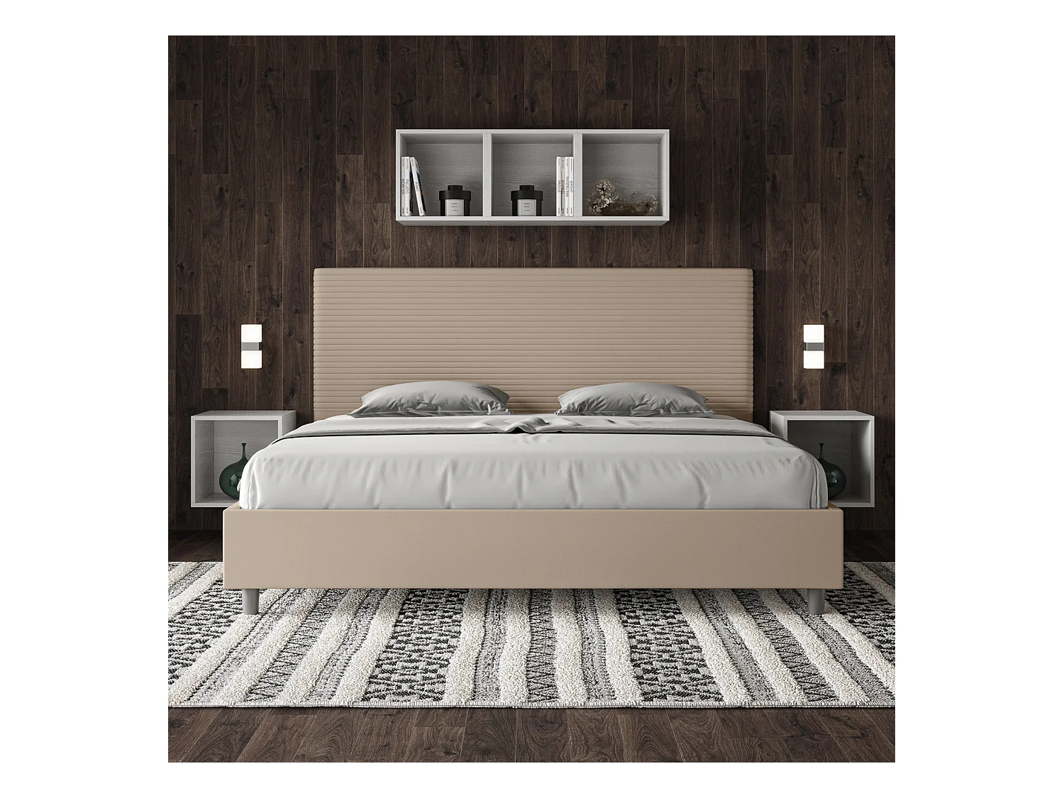 Lit sans sommier rembourré 180x190 similicuir taupe Focus