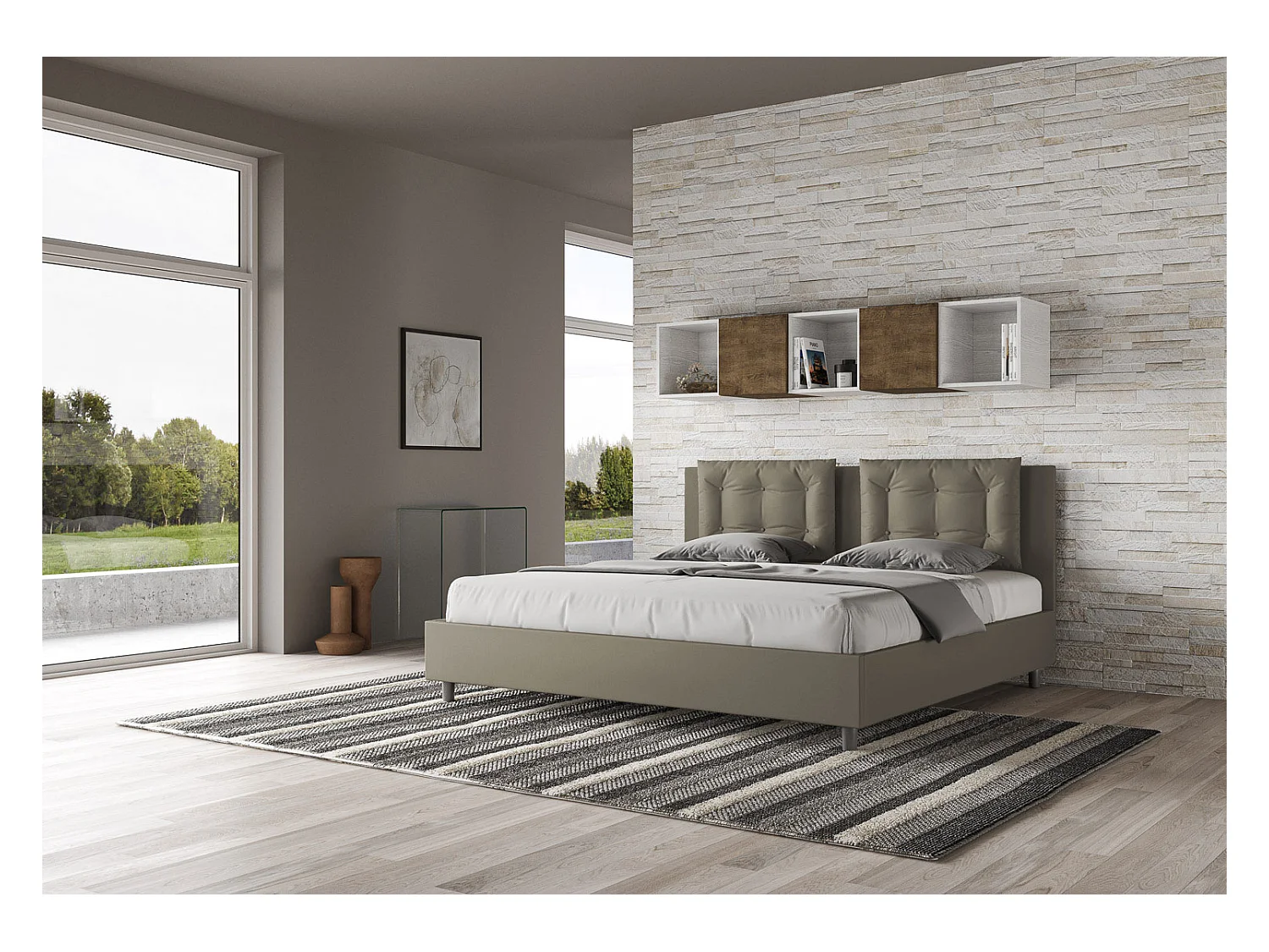 Cama Annalisa capuchino tapizada símil piel sin base 180x190