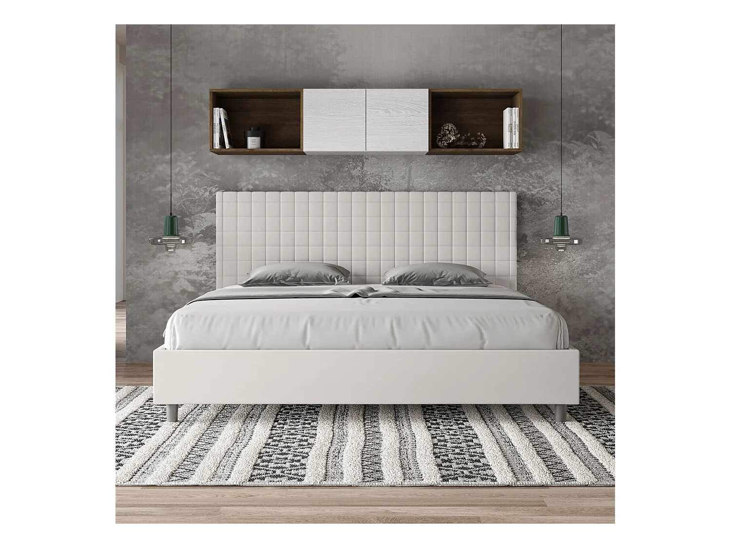 Lit king size sans sommier rembourré 200x210 similicuir blanc Sunny