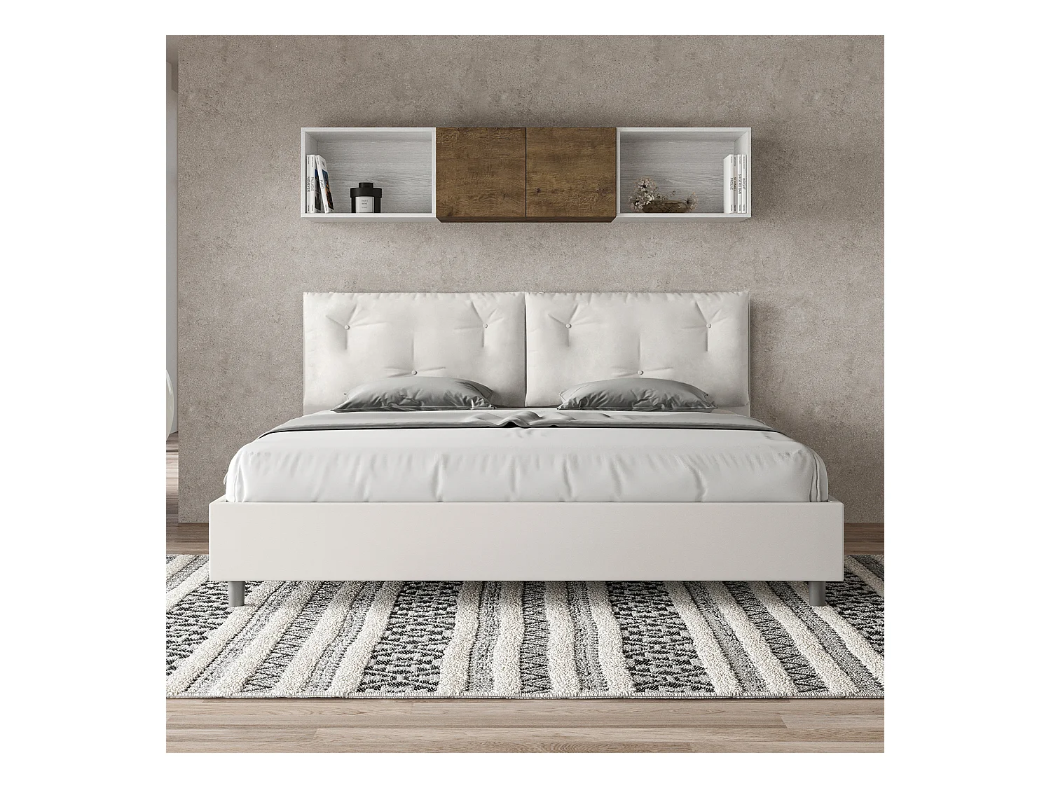 Lit king size sans sommier rembourré 200x210 similicuir blanc Appia Large