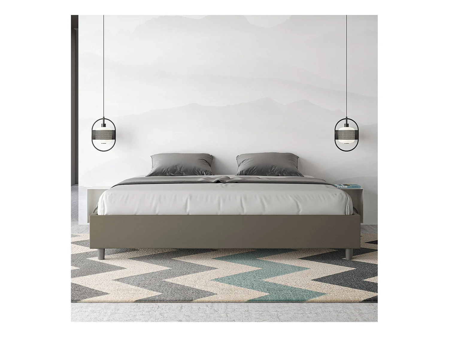 Cadre de lit king size avec sommier rembourrée 200x210 similicuir cappuccino Azelia