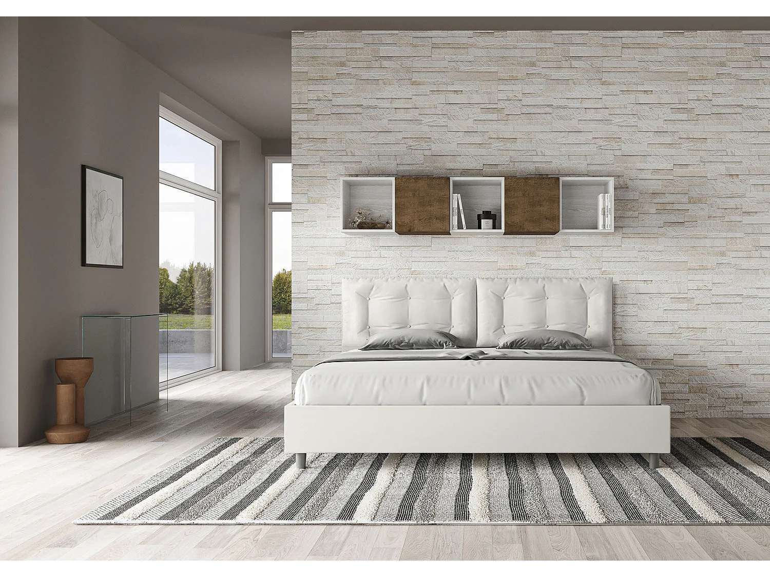 Lit king size avec sommier rembourré 200x200 similicuir blanc Annalisa Large