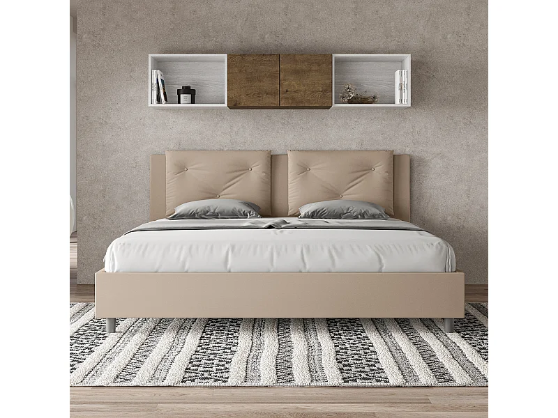Lit king size avec sommier rembourrée 200x200 similicuir taupe Appia