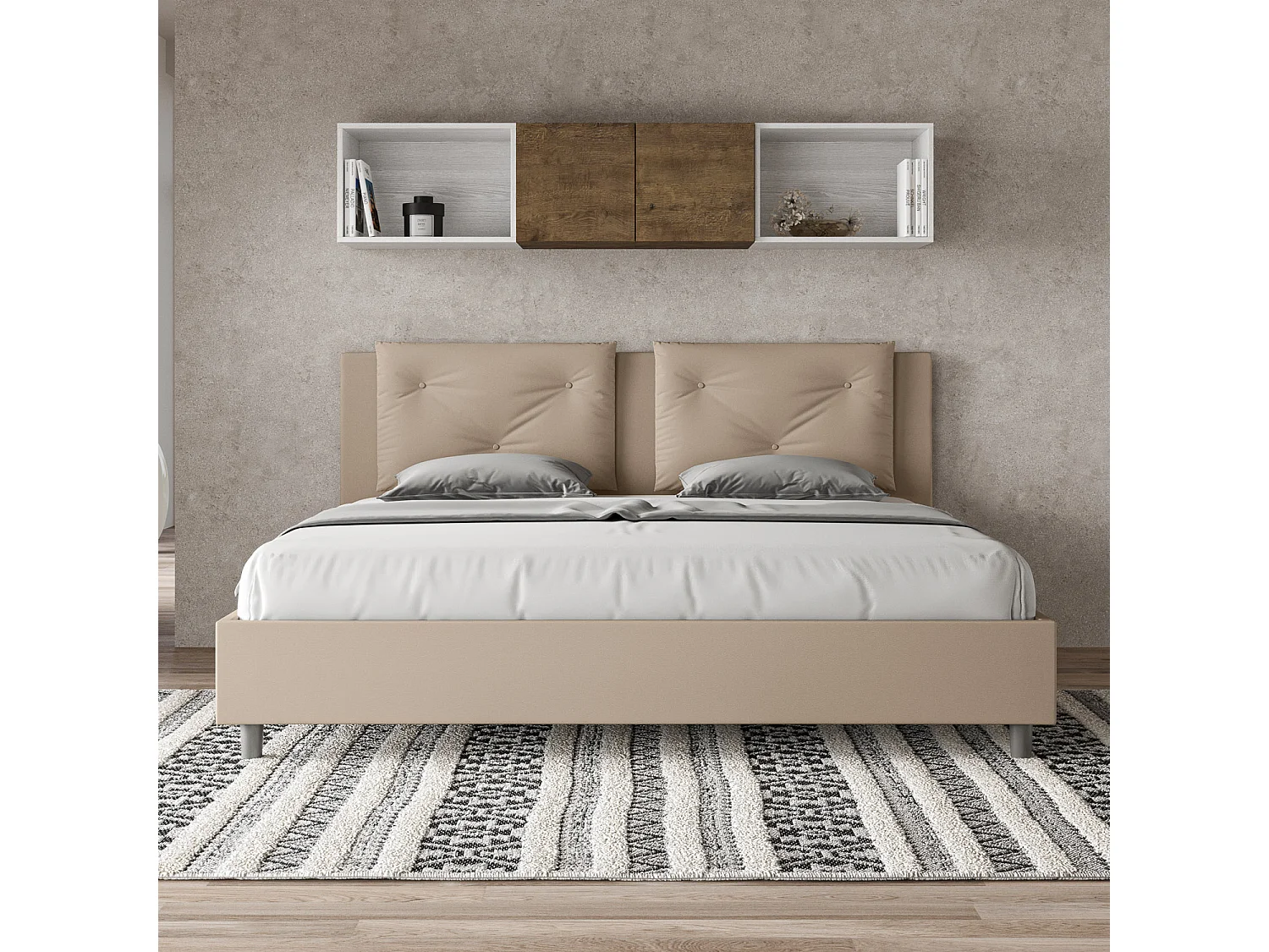 Gestoffeerd bed 200x200 met lattenbodem kunstleer taupe Appia