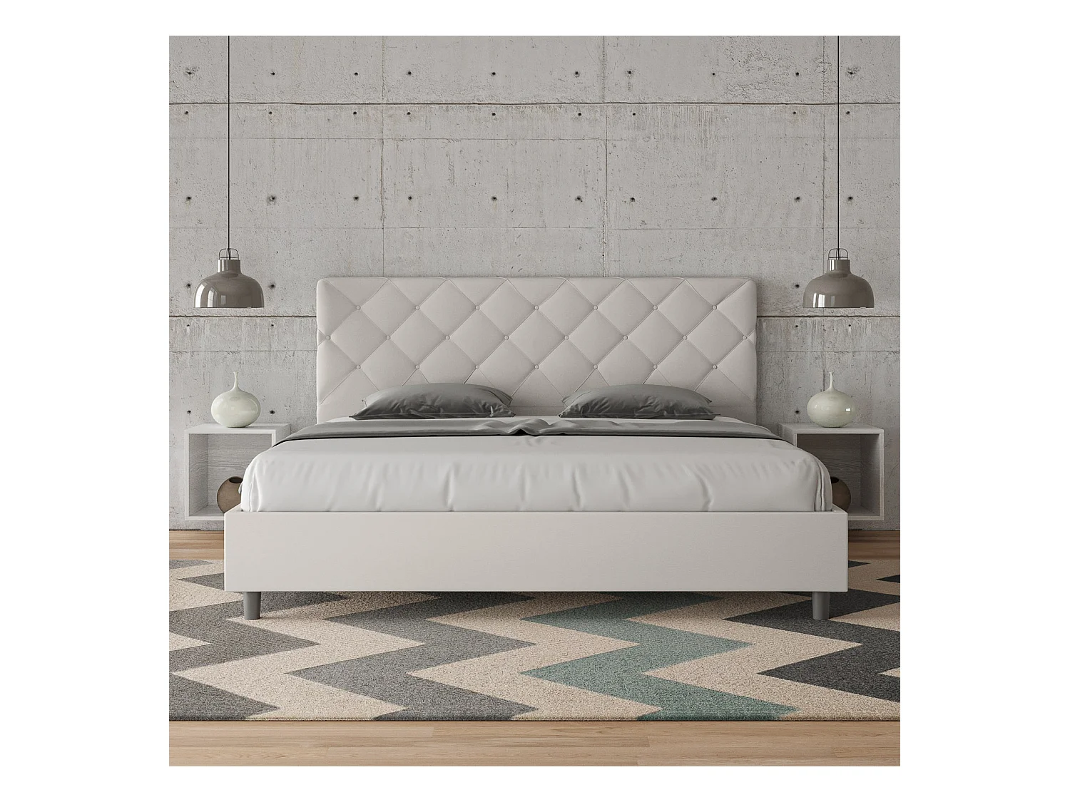Lit avec sommier rembourrée 180x210 similicuir blanc Priya