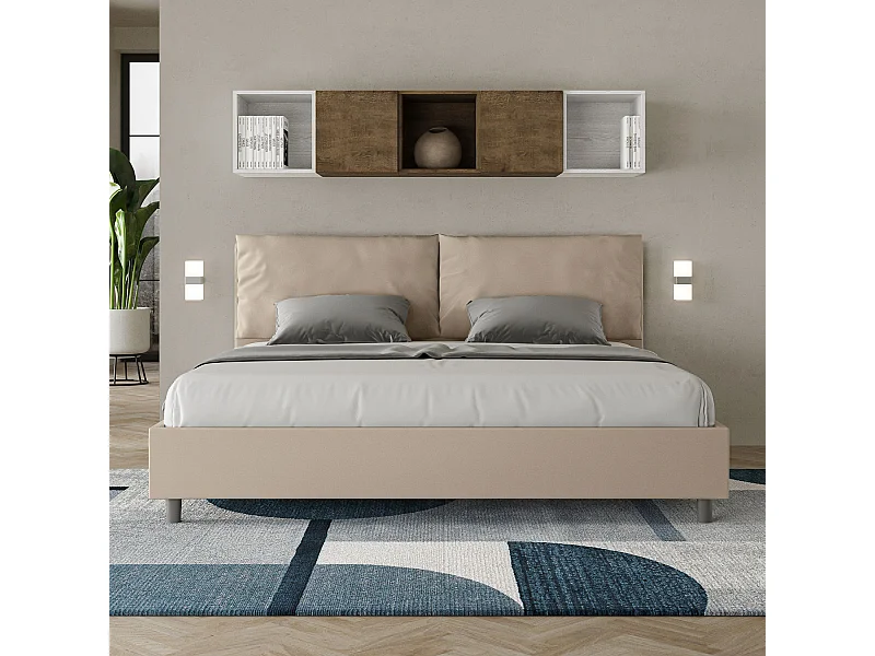 Gepolstertes Bett mit Lattenrost 200x210 mit Kunstlederbezug Taubengrau Antea Large