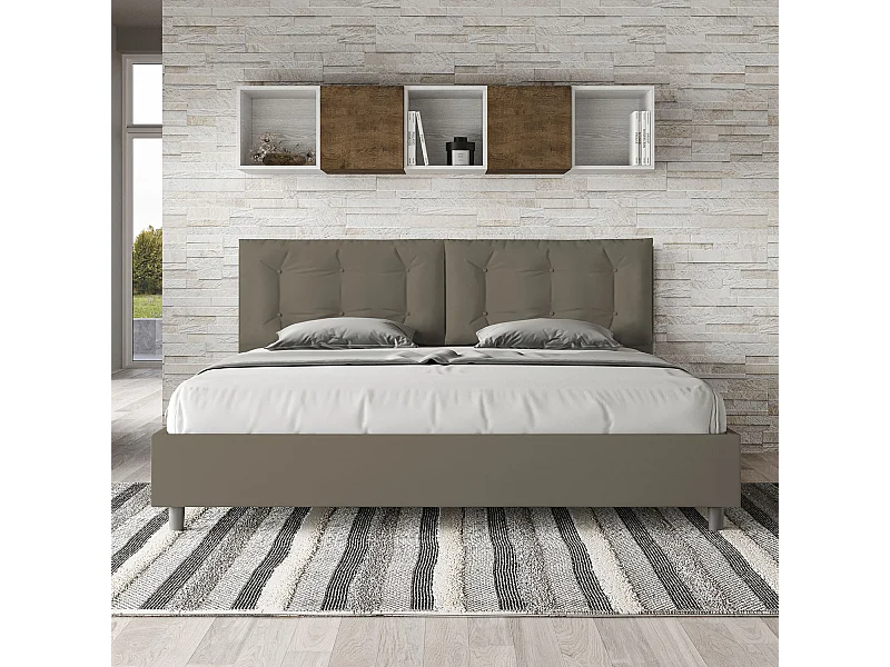 Lit king size avec sommier rembourré 200x200 similicuir cappuccino Annalisa Large