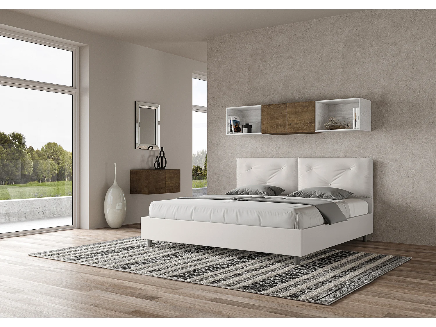 Lit king size avec sommier rembourré 200x210 similicuir blanc Appia Large