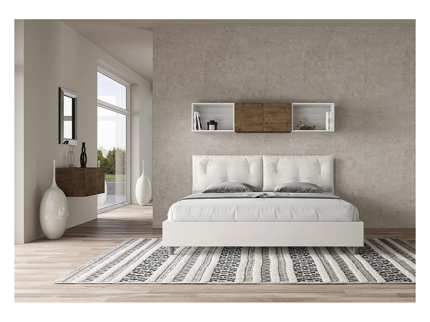 Gepolstertes Bett mit Lattenrost 200x210 mit Kunstlederbezug Weiß Appia Large