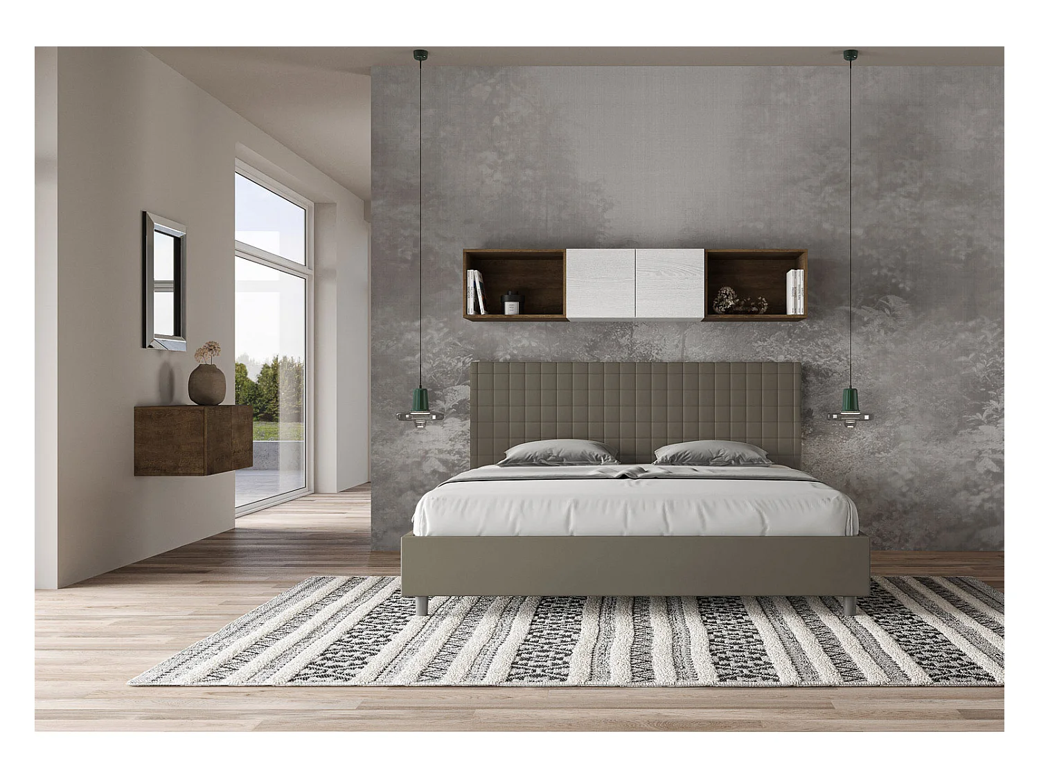Letto con rete imbottito 180x190 similpelle cappuccino Sunny