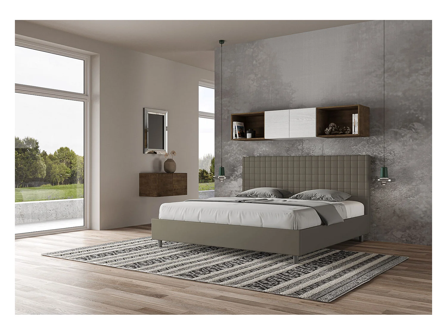 Letto con rete imbottito 180x190 similpelle cappuccino Sunny