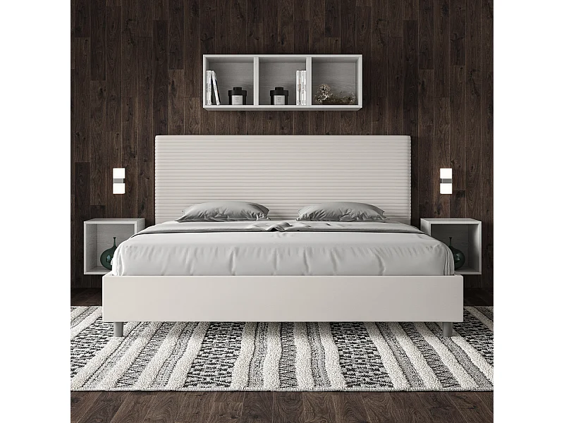 Cama Focus símil piel blanca con base acolchada 200x200