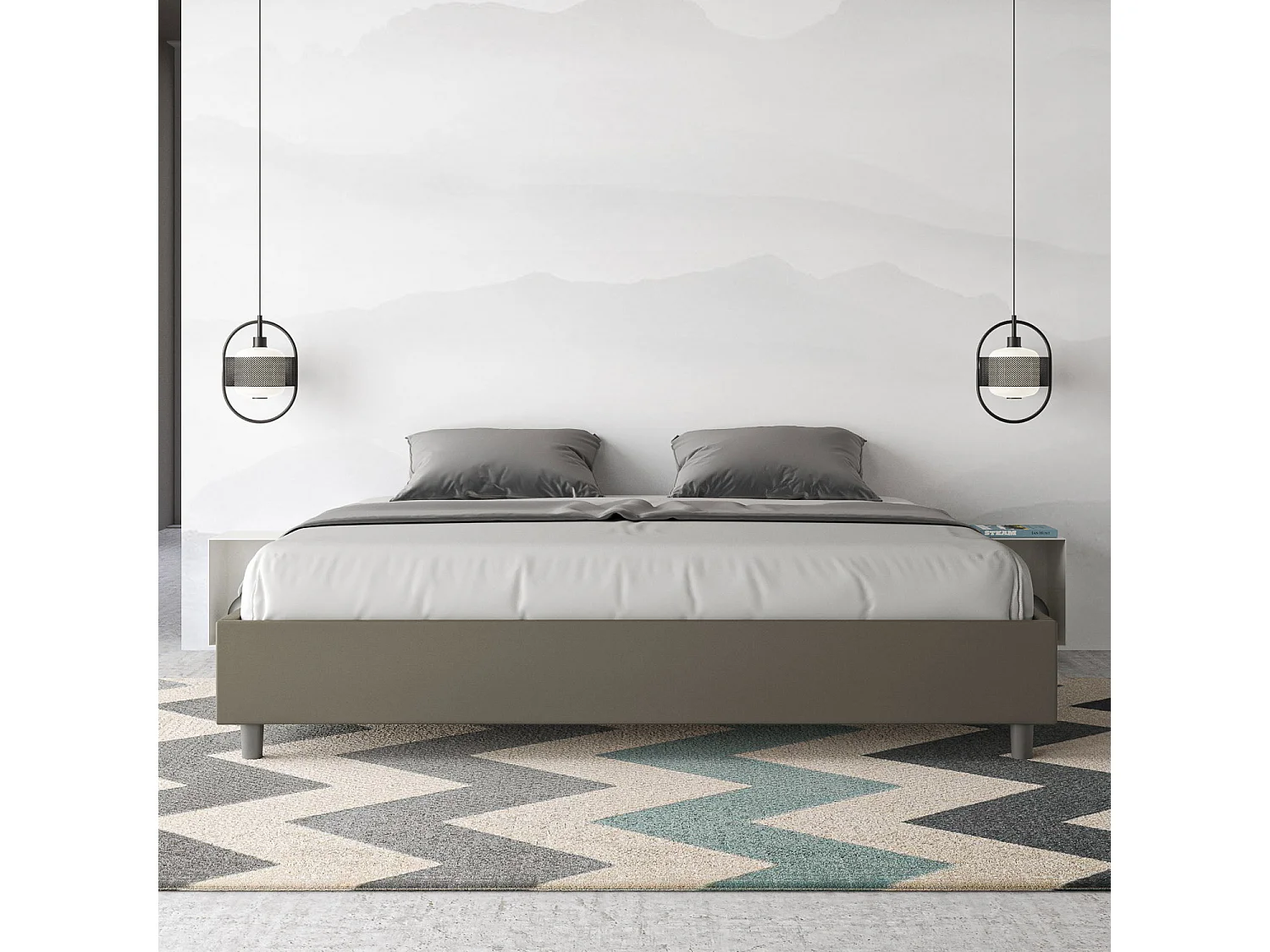 Lit avec sommier rembourrée 180x190 similicuir cappuccino Azelia