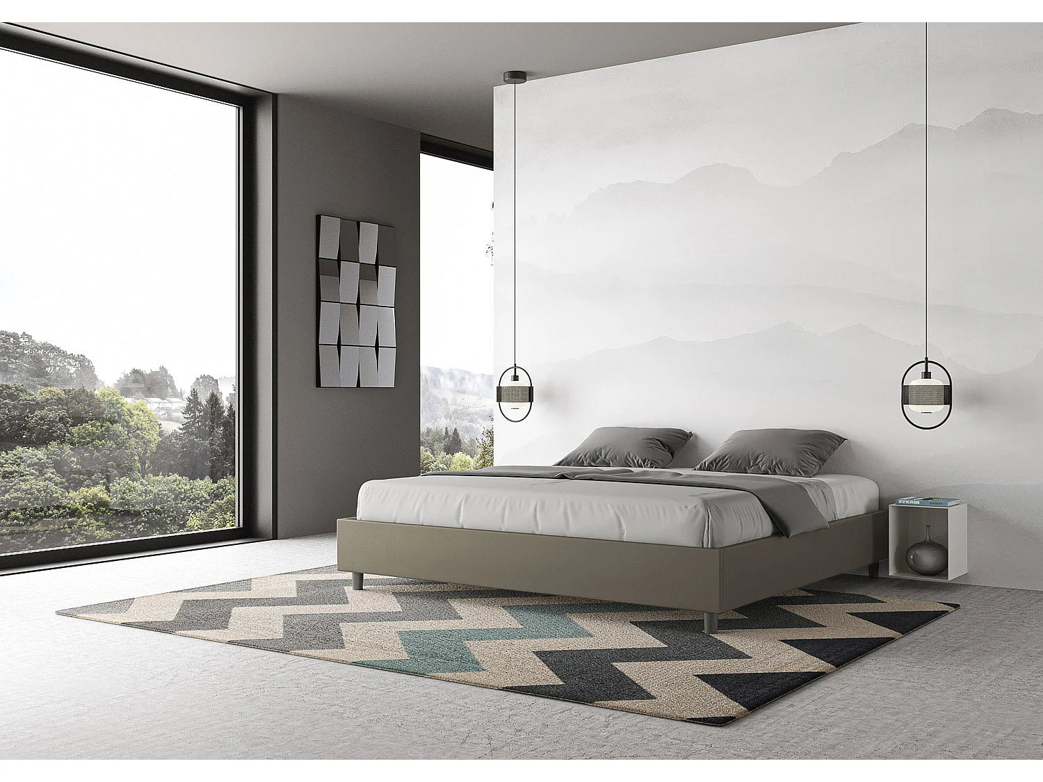 Lit avec sommier rembourrée 180x190 similicuir cappuccino Azelia