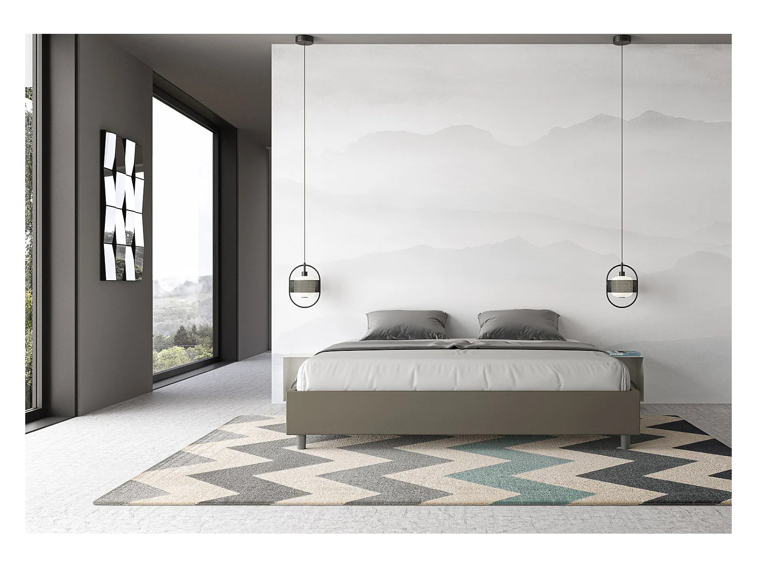 Letto Sommier con rete imbottito 180x190 similpelle cappuccino Azelia