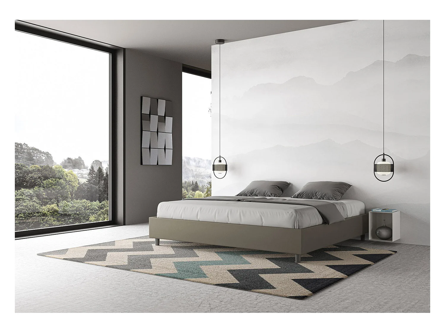 Letto Sommier con rete imbottito 180x190 similpelle cappuccino Azelia