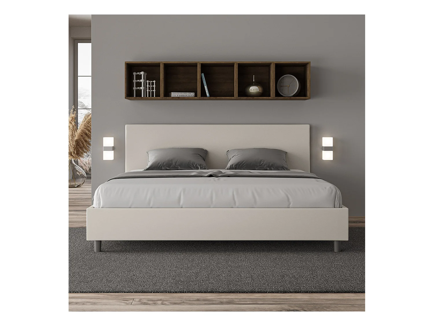 Lit king size avec sommier rembourrée 200x210 similicuir blanc Adele