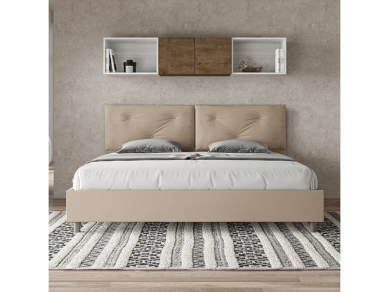 Cama matrimonial con somier acolchada 200x200 cuero sintético gris paloma Appia Large