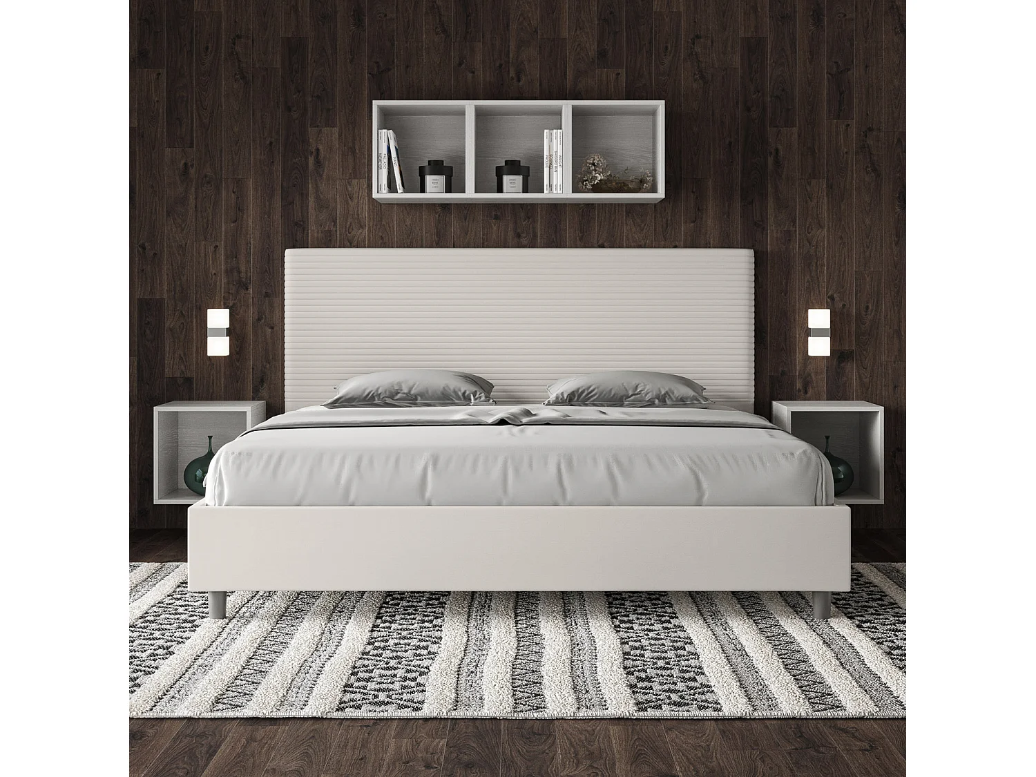 Lit king size avec sommier rembourré 200x210 similicuir blanc Focus