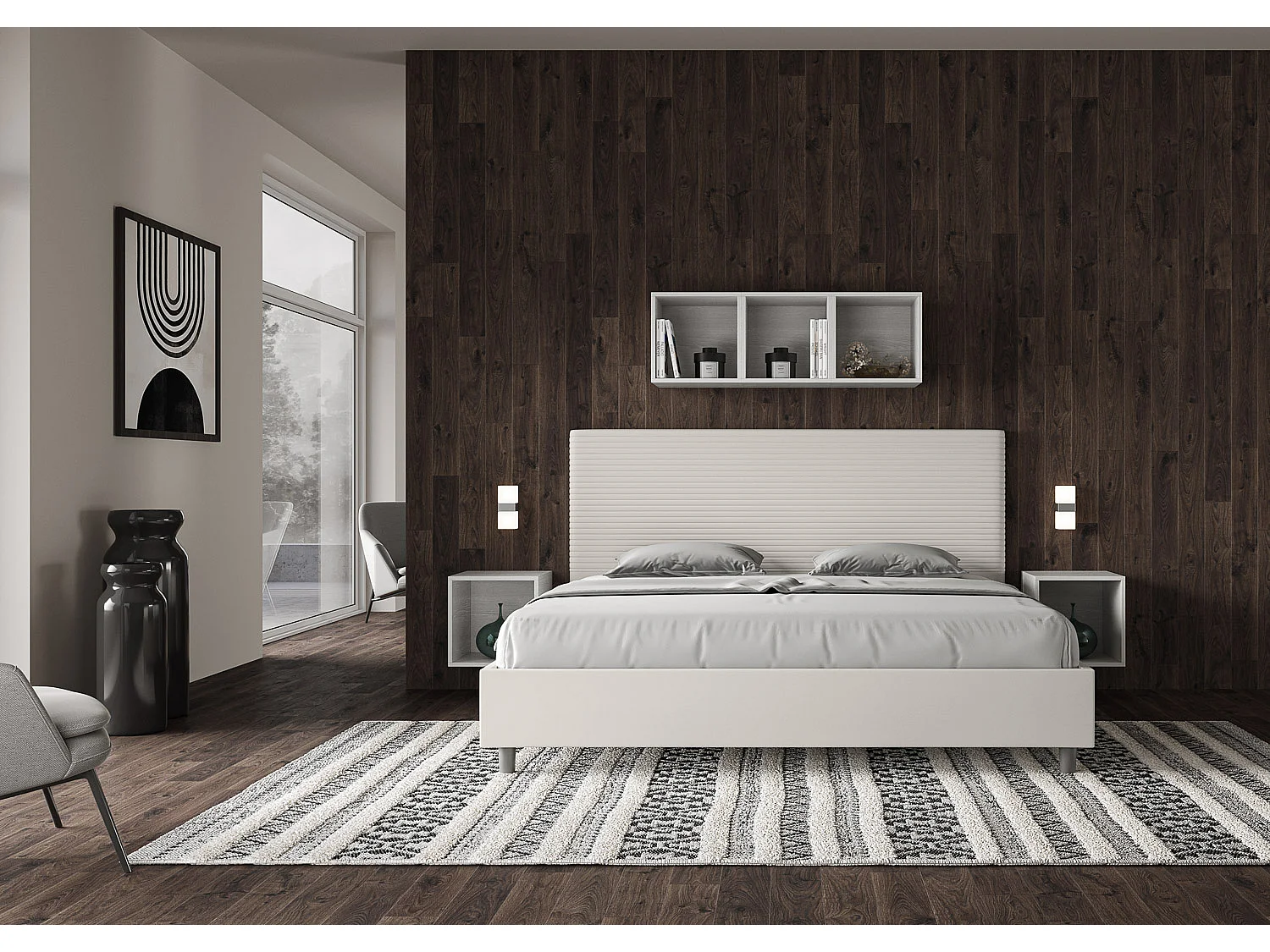Cama de casal super king size con estrado estofada 200x210 pele sintética branco Focus