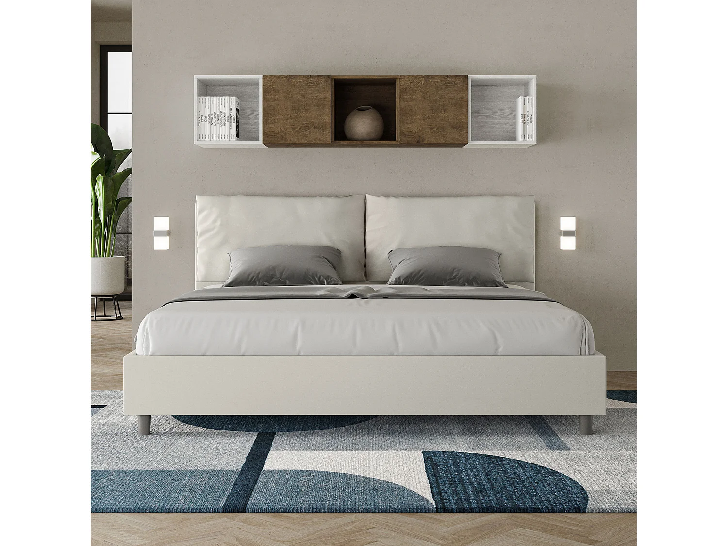 Lit king size avec sommier rembourré 200x200 similicuir blanc Antea Large