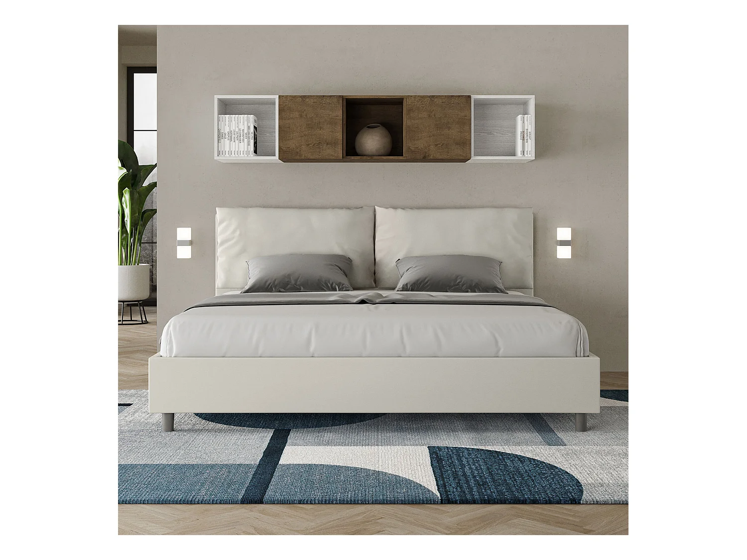 Lit king size avec sommier rembourré 200x210 similicuir blanc Antea Large