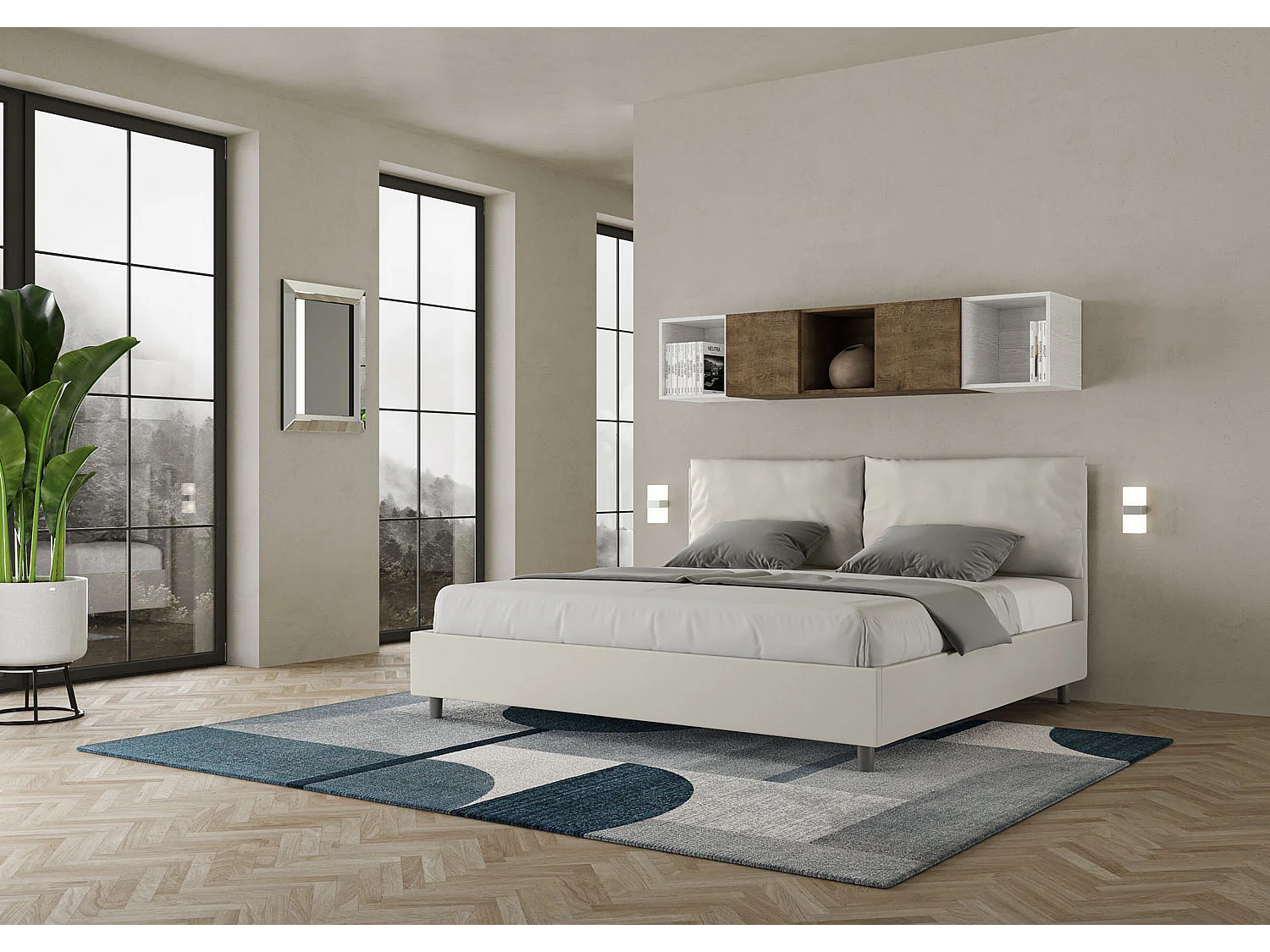 Gestoffeerd bed 200x210 met lattenbodem kunstleer wit Antea Large