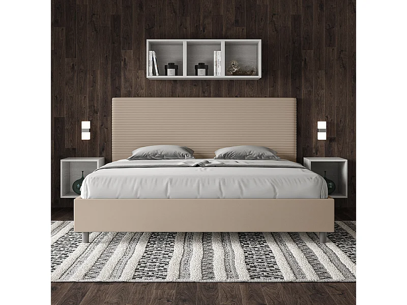 Letto con rete imbottito 180x190 similpelle tortora Focus