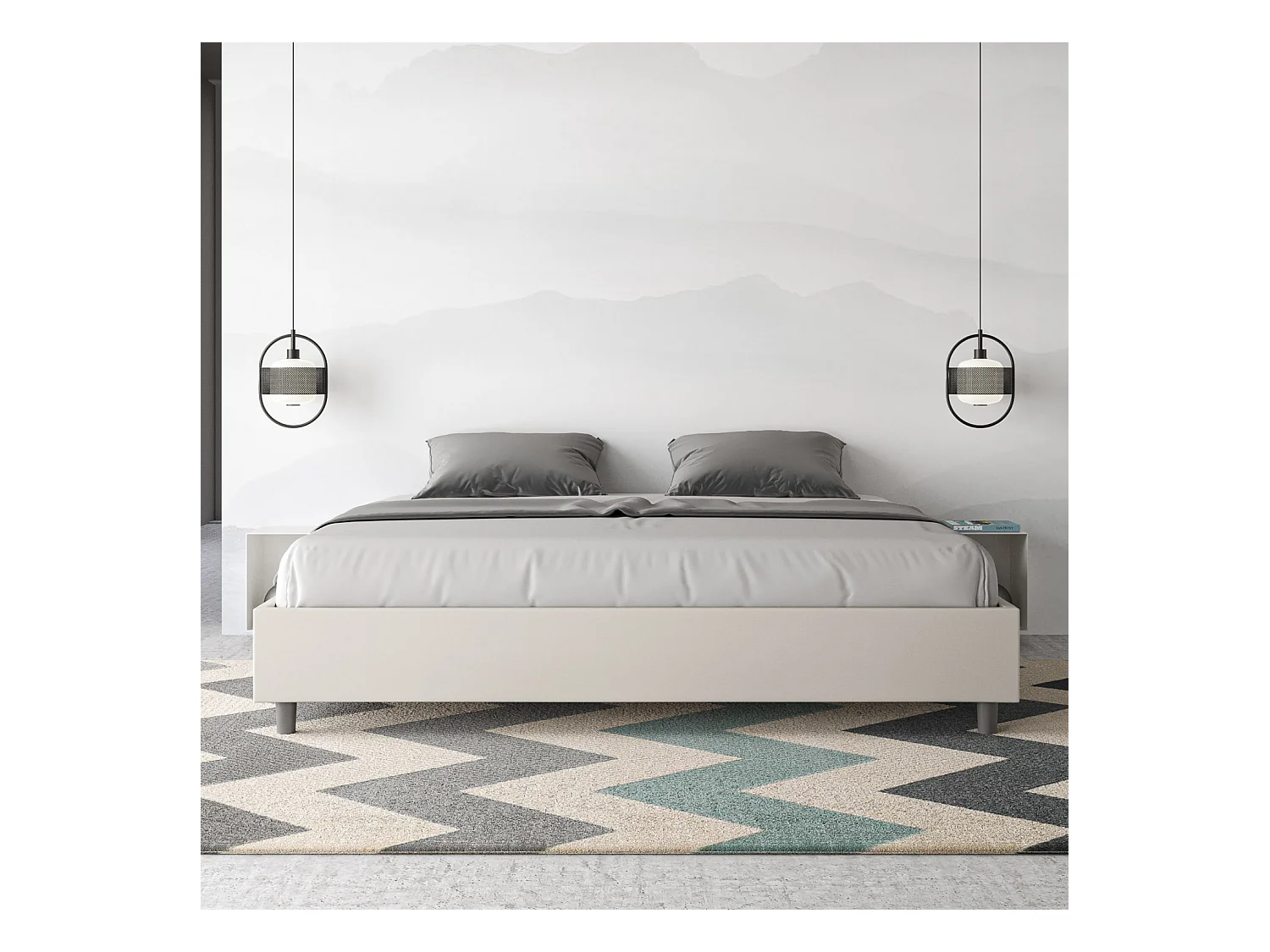 Sommier-Bett mit gepolstertem Untergestell 200x210, weißem Azelia-Kunstleder