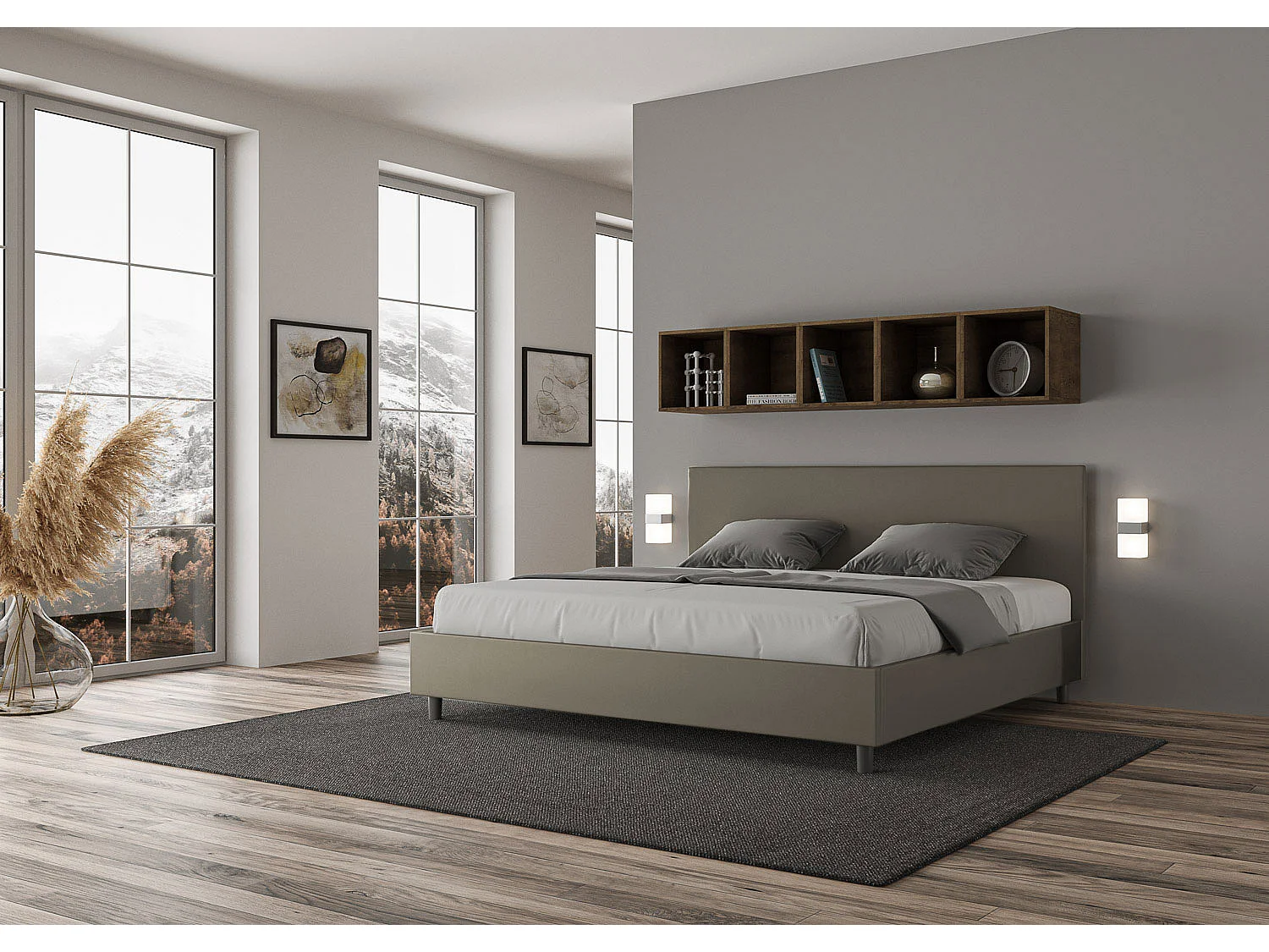 Lit king size avec sommier rembourré 200x210 similicuir cappuccino Adele