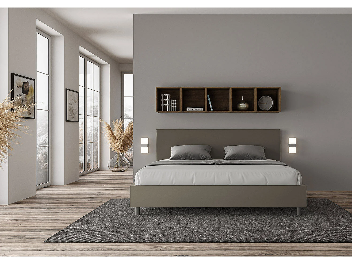 Cama de casal super king size con estrado estofada 200x210 pele sintética cappuccino Adele