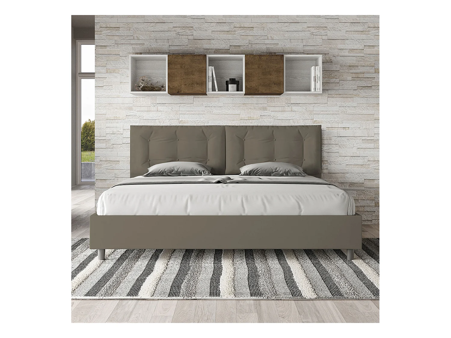Gestoffeerd bed 200x210 met lattenbodem kunstleer cappuccino Annalisa Large