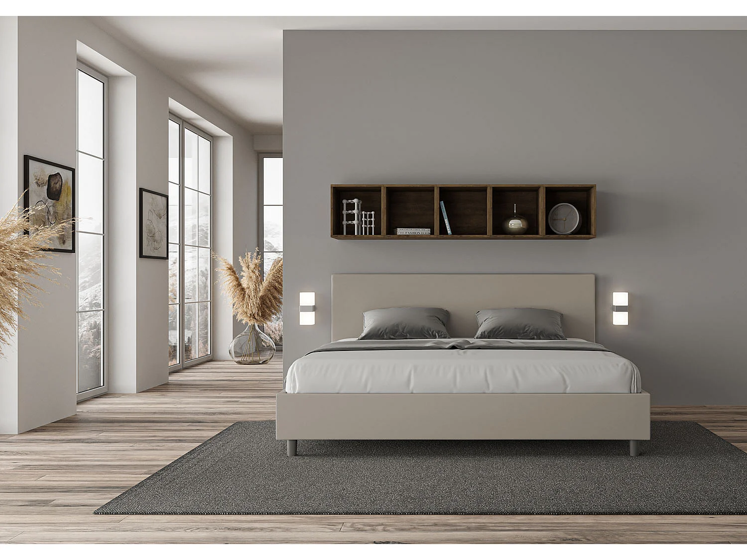 Lit avec sommier rembourré 180x210 similicuir taupe Adele