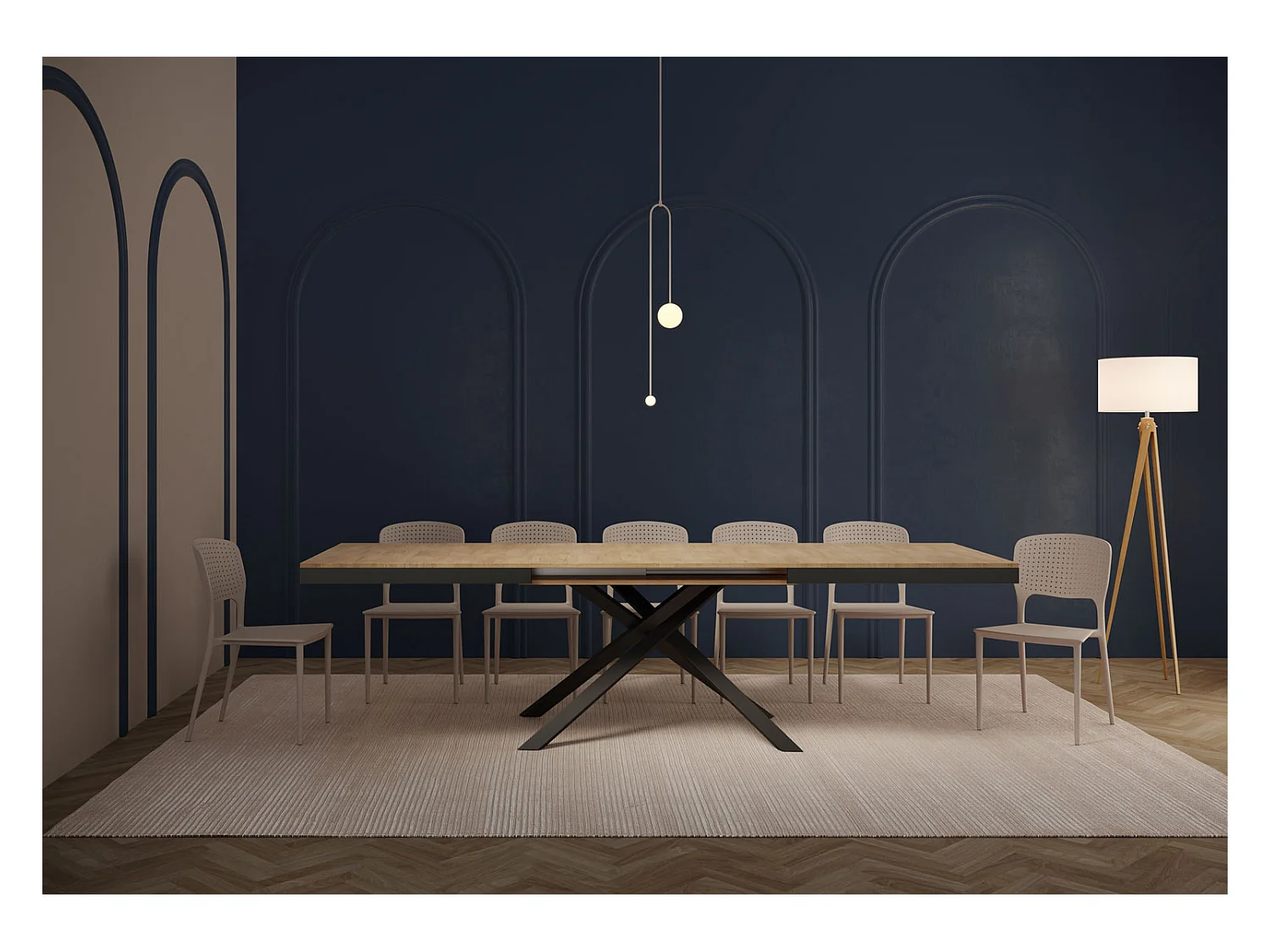 Table extensible 90x180/440 cm Karida Evolution chêne nature cadre anthracite