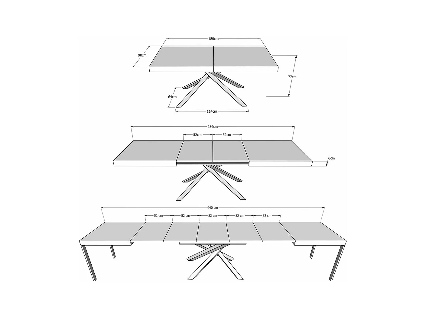 Table extensible 90x180/440 cm Karida Evolution chêne nature cadre anthracite