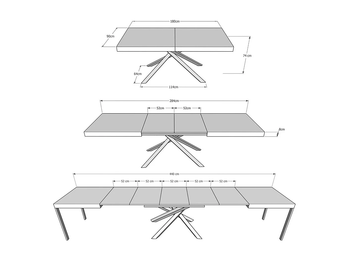 Table extensible 180/440x90 cm Karida Evolution chêne nature cadre et pieds anthracite