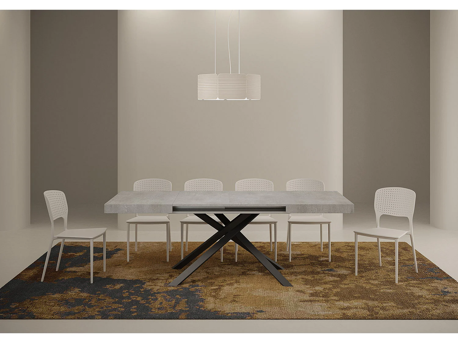 Uitschuifbare tafel 120/224x90 cm Karida cement met antraciete poten