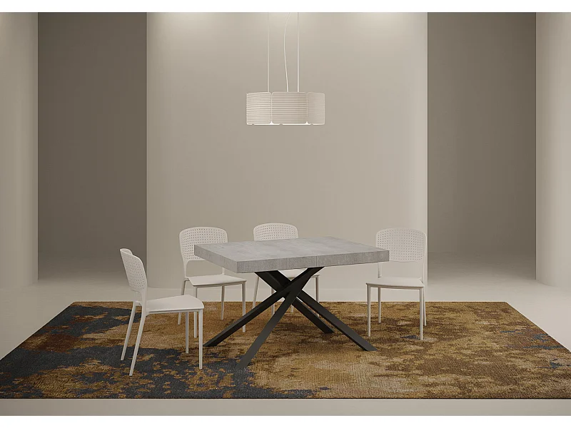 Table extensible 120/224x90 cm Karida gris béton pieds anthracite