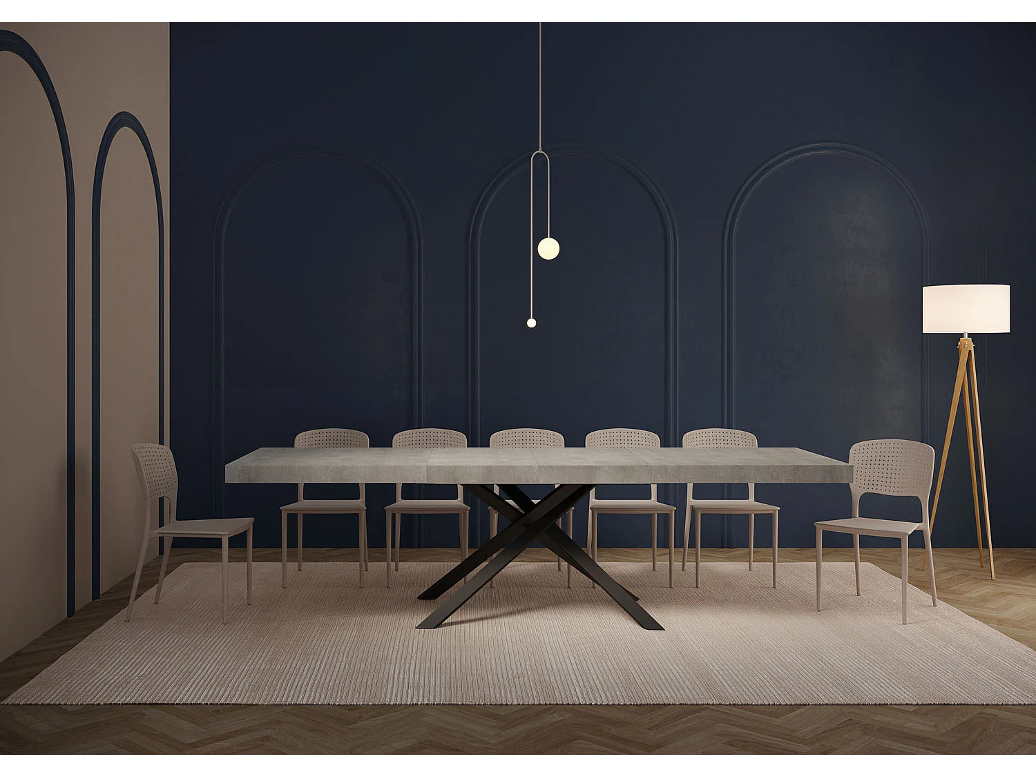 Table extensible 90x180/284 cm Karida Premium gris béton pieds anthracite