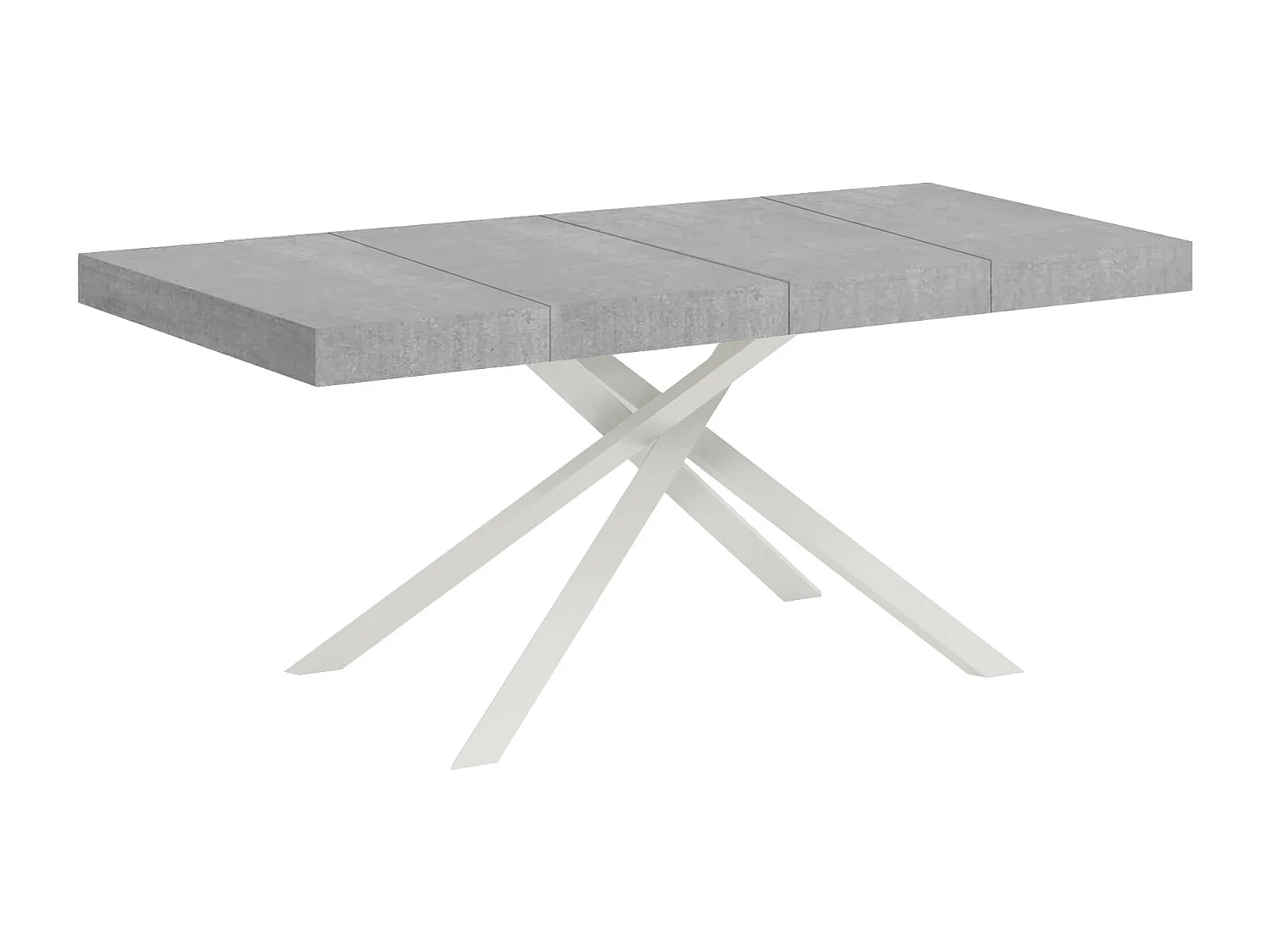 Table extensible 160/264x90 cm Karida Premium gris béton pieds blancs