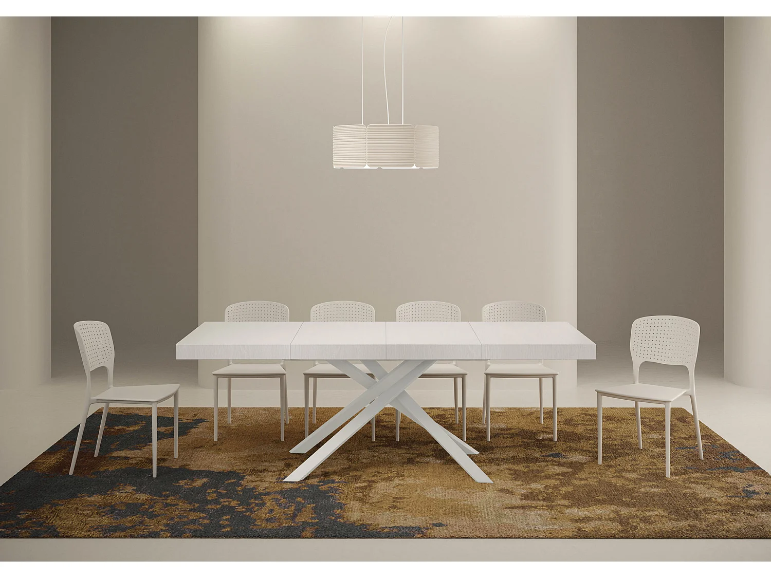 Table extensible 120/224x90 cm Karida Premium frêne blanc pieds blancs