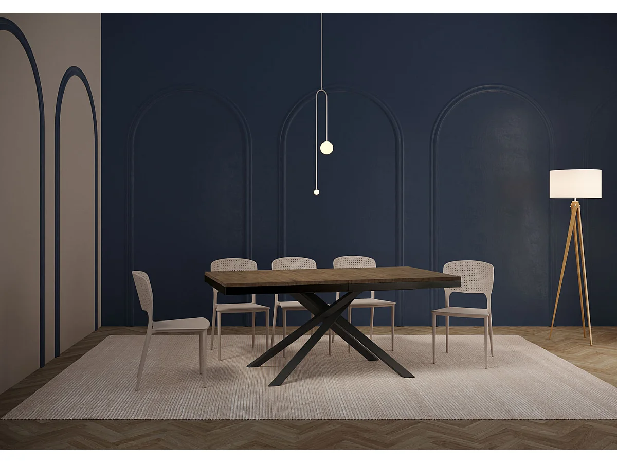 Table extensible 180/440x90 cm Karida Evolution noyer cadre et pieds anthracite