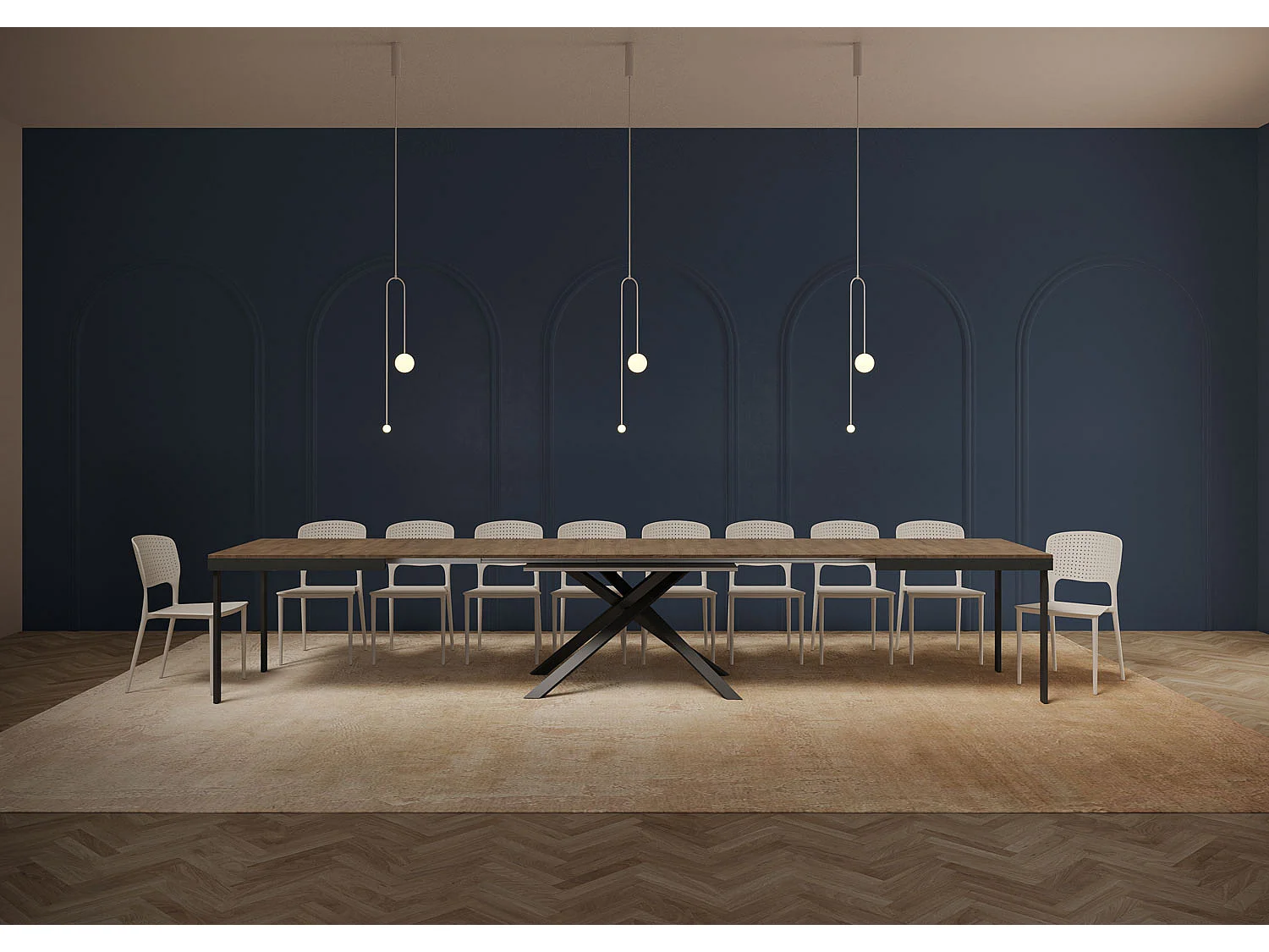 Uitschuifbare tafel 180/440x90 cm Karida Evolution walnoot met antraciet frame en poten