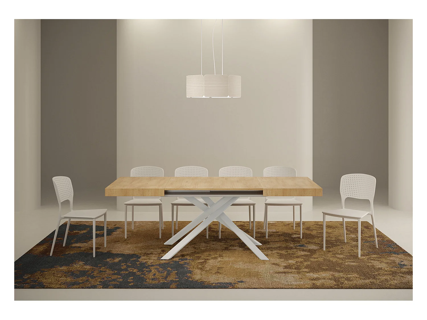 Table extensible 90x120/224 cm Karida chêne nature pieds blanc