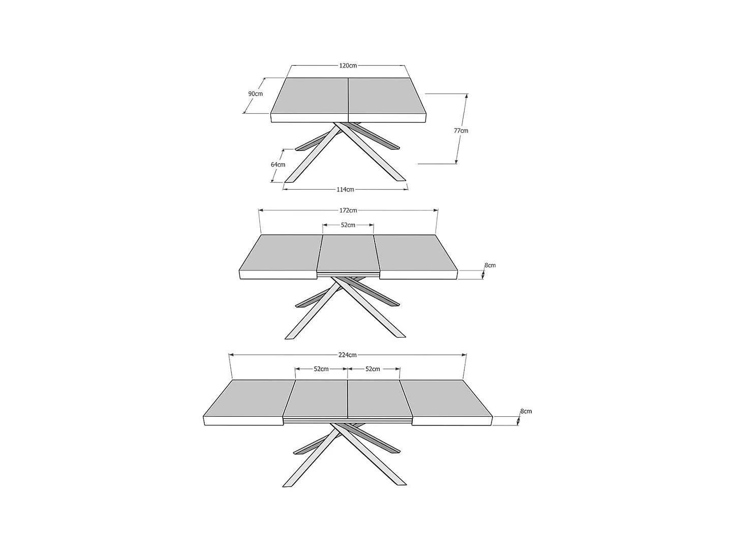 Table extensible 90x120/224 cm Karida chêne nature pieds blanc