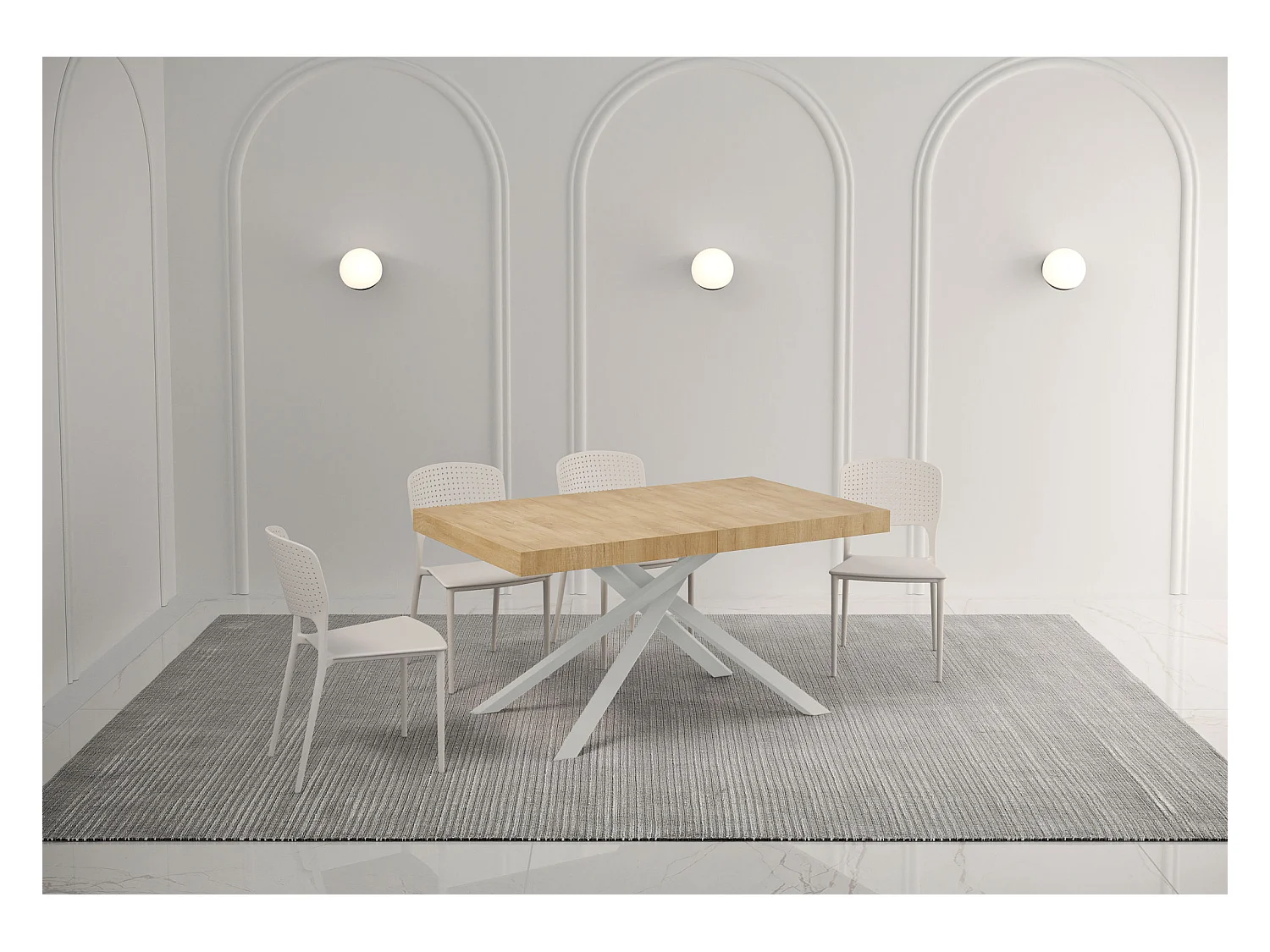 Table extensible 90x160/420 cm Karida chêne nature pieds blanc