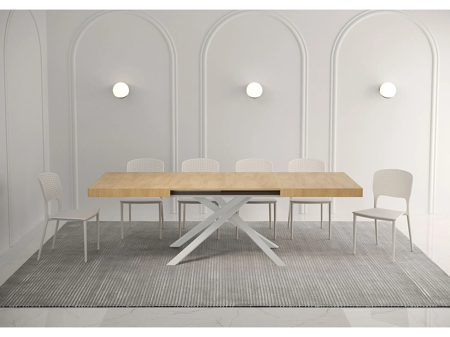 Table extensible 140/244x90 cm Karida chêne nature pieds blancs